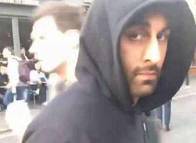 Ranbir Kapoor hides in his hoodie