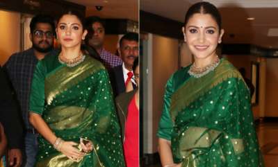 Bollywood actress Anushka Sharma was conferred with prestigious&amp;nbsp;Smita Patil Award on Wednesday. The Sui Dhaaga actress was wearing an emerald green handloom saree for the event.&amp;nbsp;