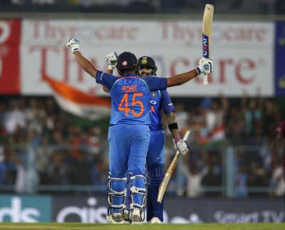 Skipper Virat Kohli and his deputy Rohit Sharma conjured up breathtaking centuries as India's ruthless domination over the West Indies continued with a facile eight-wicket win in the first One-day International