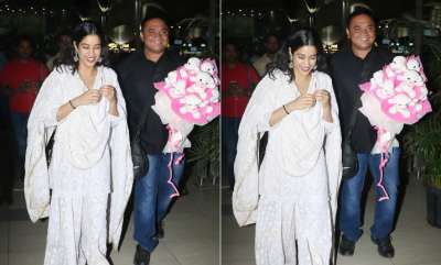 After featuring in a bridal photoshoot with renowned designer Manish Malhotra, Janhvi Kapoor was spotted at the Mumbai airport.