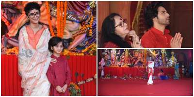 Bollywood celebrities visited Durga Puja pandal in Mumbai and sought blessings from the goddess.