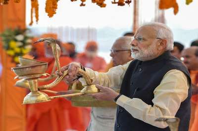 Prime Minister Narendra Modi performs Ganga 'Aarti', in Prayagraj.
&amp;nbsp;