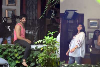 Kartik Aryan and Kriti Sanon were captured at Luka Chuppi producer Dinesh Vijan&amp;rsquo;s residence today.