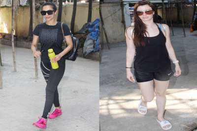 Malaika Arora and Georgia Andriani were captured in black outfits as they were seen coming out after their gym session.&amp;nbsp;