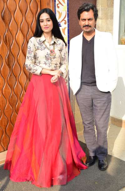 Actors Nawazuddin Siddiqui and his co-star Amrita Rao were on Saturday snapped by the shutterbugs as they promoted their upcoming film Thackeray.