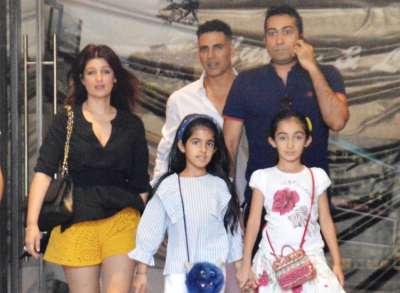 Akshay Kumar enjoys a lunch date with wife Twinkle Khanna and daughter Nitara at Indigo in Juhu