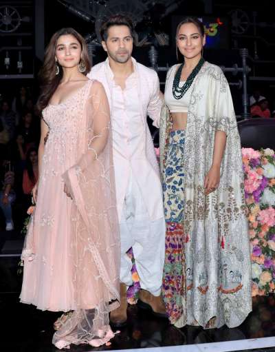 Alia Bhatt, Varun Dhawan and Sonakshi Sinha looked like a million dollars as they began the promotions of their upcoming Bollywood film Kalank