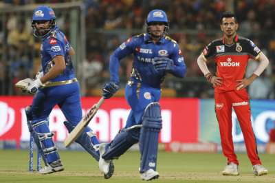Put into bat, MI looked likely to cross the 200-run mark as Rohit Sharma (48 off 33 balls) and Quinton de Kock (23 off 20) added 54 for the opening stand&amp;nbsp;but it was foiled by Chahal's lion-hearted bowling.