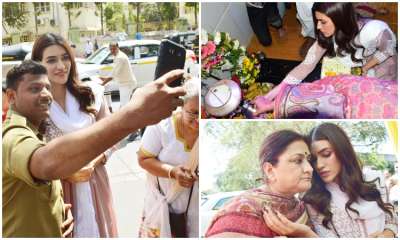 Kriti Sanon along with her mother visited a Shiv temple in Santacruz on the occasion of Mahashivratri.