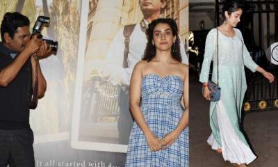 Bollywood actresses Sanya Malhotra and Janhvi Kapoor were spotted today in Mumbai. While one was papped during a promotional event, the other actress was spotted as she stepped out for a family get-together.