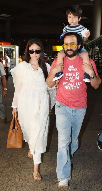 Saif Ali Khan and Kareena Kapoor Khan with their son Taimur spotted at the airport flinging family goals.