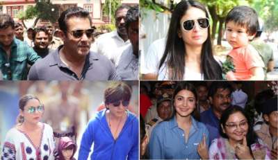 Many famous Bollywood celebrities were spotted at the polling booth to cast their vote. Shah Rukh Khan, Anushka Sharma, Salman Khan, Priyanka Chopra, Ranveer Singh, Urmila Matondkar, Madhuri Dixit, Tiger Shroff, Dia Mirza were seen voting.&amp;nbsp;