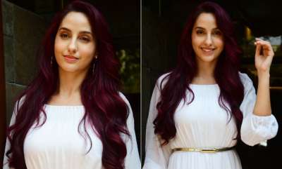 Bharat actress Nora Fatehi looks ethereal in white summer dress and  burgundy hair. See pictures