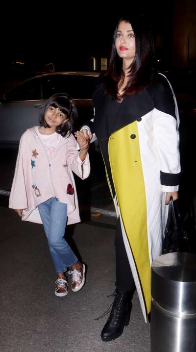 Aishwarya Rai Bachchan was spotted at Mumbai airport on Saturday night along with daughter Aaradhya Bachchan as the two jet off for Cannes 2019.
