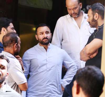 Bollywood actor Saif Ali Khan visits his friend and former co-star Ajay Devgn at his residence.&amp;nbsp;