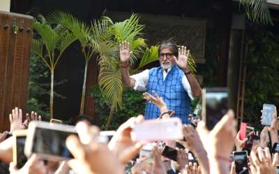 Amitabh Bachchan greeted his fans outside his house in Juhu, Mumbai on Sunday