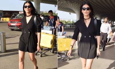 South Indian actress Shruti Haasan was spotted at Mumbai airport in a black blazer dress.&amp;nbsp;