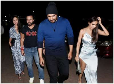 Bollywood power couples Saif Ali Khan- Kareena Kapoor Khan and Arjun Kapoor and Malaika Arora attended Mallika Bhatt's party on Saturday.