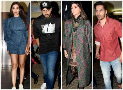 Many Bollywood celebs including Malaika Arora, Sonam Kapoor, Varun Dhawan, Karan Johar arrives in style for the special screening of his upcoming movie.