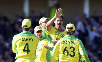 Mitchell Starc grabbed five wickets for 46 runs as defending champions Australia pulled off a 15-run win against West Indies.