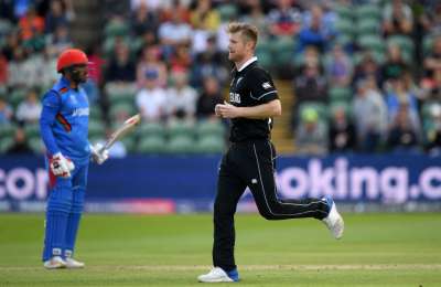 Kane Williamson and James Neesham starred with bat and ball respectively as New Zealand eased past Afghanistan, who were without Rashid Khan for one part of the game, with a seven-wicket victory which ensured they maintain their clean slate, in a rain-interrupted World Cup tie on Saturday.