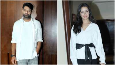 Twinning in white, Prabhas and Shraddha Kapoor promoted their upcoming film Saaho in Mumbai.