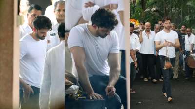 Hrithik Roshan looked inconsolable while performing last rites of his grandfather and veteran filmmaker J Om Prakash.