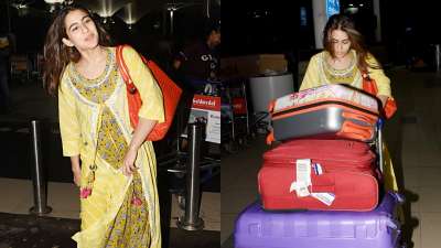 Sara Ali Khan was spotted at Mumbai airport in her usual chirpy mood.