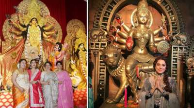 Today, on the sixth day of Navratri, Kajol and Juhi Chawla stepped out of the house to seek Goddess Durga's blessings.