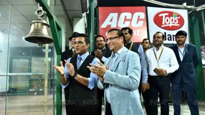 DDCA President Rajat Sharma is joined by former Indian cricketer Sanjay Manjrekar for the bell-ringing ceremony ahead of the first T20I between India and Bangladesh at the Arun Jaitley Stadium.