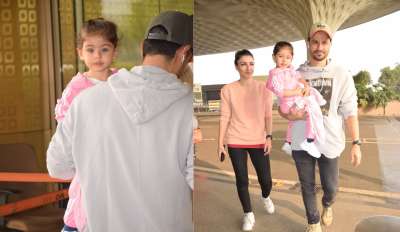 Baby Inaaya was spotted with mum Soha Ali Khan and dad Kunal Kemmu at Mumbai airport.&amp;nbsp;
