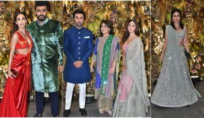 It was Ranbir Kapoor's cousin Armaan Jain and Anissa Malhotra's wedding reception. And, as expected several bigwigs of Bollywood turned up at the grand bash. Shutterbugs papped Alia, Ranbir, Shah Rukh, Gauri and Kareena arriving at the party to wish the lovely couple.