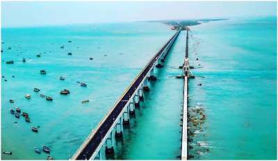 The Pamban Bridge is a man-made bridge that connects Mandapam with Pamban Island and Rameswaram. It is also known as the Madurai Rameshwaram road and can take you through some of India's most scenic views. The length of this bridge is 2,065 metre.
