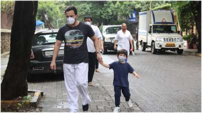 Actor Saif Ali Khan, who is all set to become a father soon, was spotted with his son Taimur Ali Khan in Mumbai on Saturday.