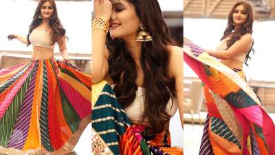 TV actress Rashmi Desai has been sharing quite a few pics in the festive season. She is looking gorgeous in her recent clicks which are in a colourful lehenga.