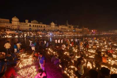 'Deepotsav' celebrations in Ayodhya has made it to the Guinness World records for 'the largest display of oil lamps' after 5,84,572 earthen lamps were lit on the banks of river Saryu on Friday.