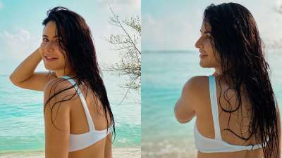 Katrina Kaif shared beautiful pictures with the blue waters of Maldives in the background, which left her fans spellbound.