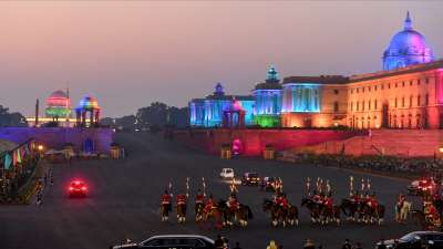 President Ram Nath Kovinds mounted bodyguards escort his carcade after the Beating Retreat ceremony, at Vijay Chowk in New Delhi.