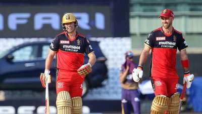 RCB's AB de Villiers and Glenn Maxwell during their third-wicket partnership against KKR in Chennai on Sunday.
