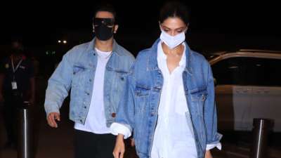 Ranveer Singh-Deepika Padukone twin in matching denim outfits at airport