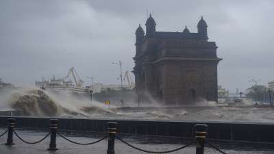 Strong sea waves near the Gateway of India as cyclone Tauktae approaches the coast of Mumbai.