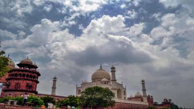 Clouds hover over Taj Mahal as monsoon approaches the city, in Agra.