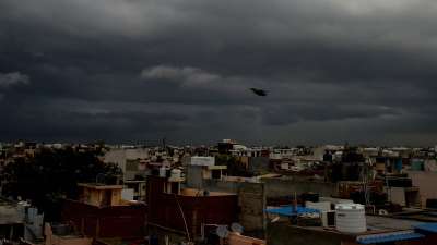 Monsoon clouds hover in the sky in New Delhi.