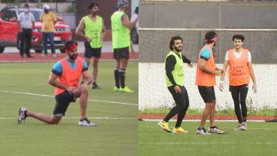 IN PICS: Ranbir Kapoor, Arjun Kapoor, Ibrahim come together for a football match