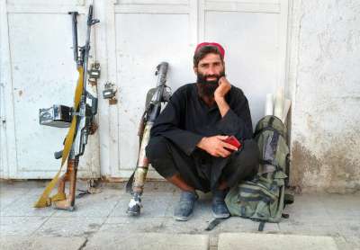 Taliban fighter is seen inside the city of Farah, capital of Farah province southwest of Kabul, Afghanistan
