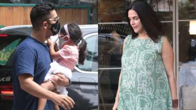 Bollywood actress Neha Dhupia, who is pregnant with her second child was seen stepping out with her husband and actor Angad Bedi and their daughter Mehr.&amp;nbsp;