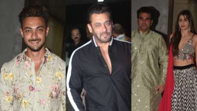 Salman Khan, Aayush Sharma, Arbaaz along with his girlfriend Giorgia Andriani arrived at Sohail Khan's Diwali party.&amp;nbsp;