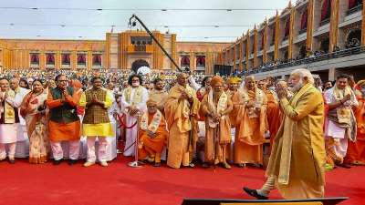 Prime Minister Narendra Modi during the inauguration of Kashi Vishwanath Dham in Varanasi.