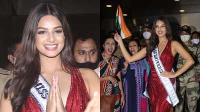 Miss Universe 2021 Harnaaz Kaur Sandhu gets warm welcome at Mumbai airport | PICS&amp;nbsp;