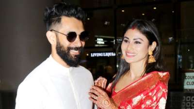 Mouni Roy made her first appearance after her wedding with Suraj Nambiar as they returned to Mumbai from Goa.